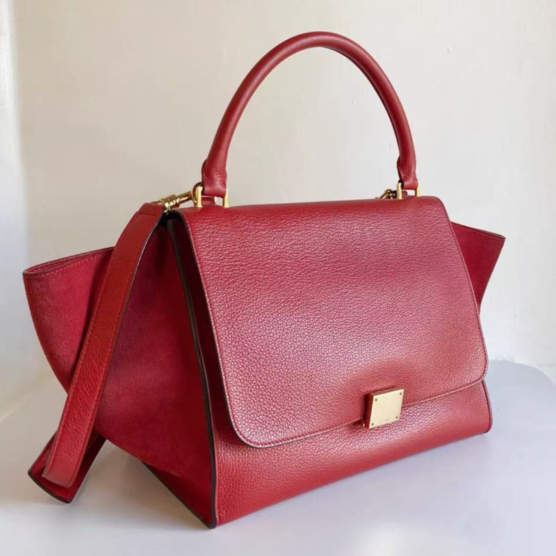 celine 紅色金扣trapeze中號斜背包 婚包 30*25*15,98新 配件塵袋-4