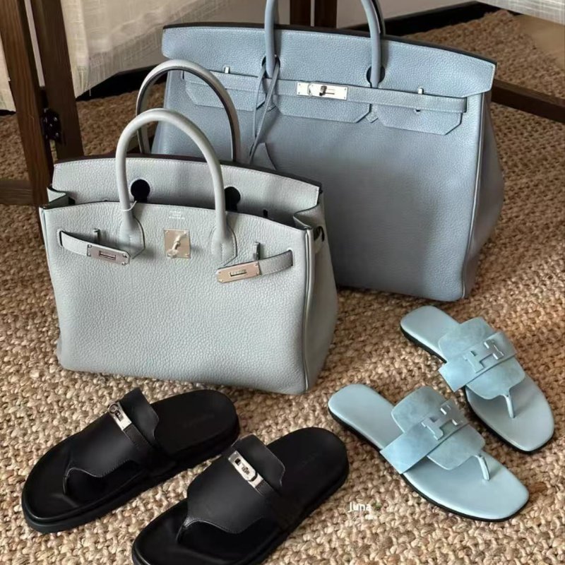 Hermès 霧霾藍 galerie 沙灘拖H夾腳拖 36號 全新配件塵袋盒子-0