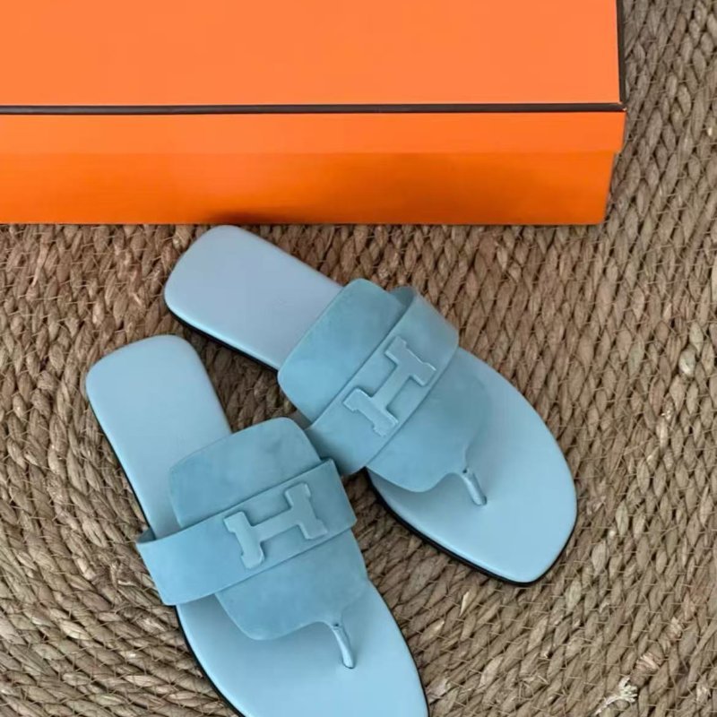 Hermès 霧霾藍 galerie 沙灘拖H夾腳拖 36號 全新配件塵袋盒子-2