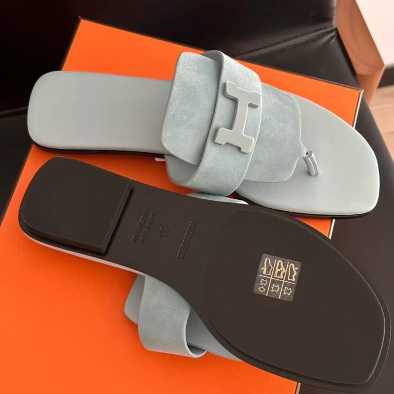 Hermès 霧霾藍 galerie 沙灘拖H夾腳拖 36號 全新配件塵袋盒子-4