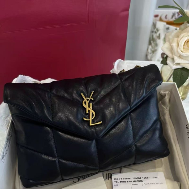 YSL LOULOU PUFFER 黑金羊皮mini雲朵包23*15.5*8.5 99新配件塵袋-2