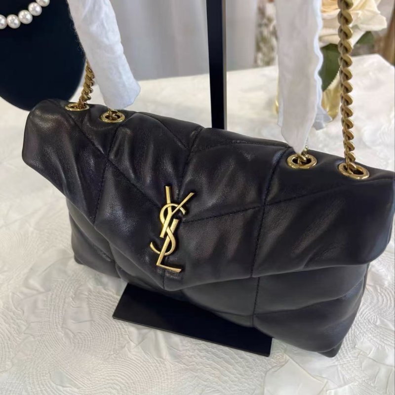 YSL LOULOU PUFFER 黑金羊皮mini雲朵包23*15.5*8.5 99新配件塵袋-4