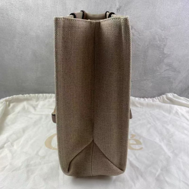 Chloé Woody 米色拼棕色 帆布拼牛皮中號托特包 99新 配件塵袋-7