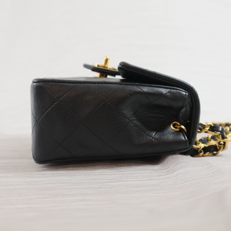 Chanel香奈兒黑金老香羊皮方胖18cm-6