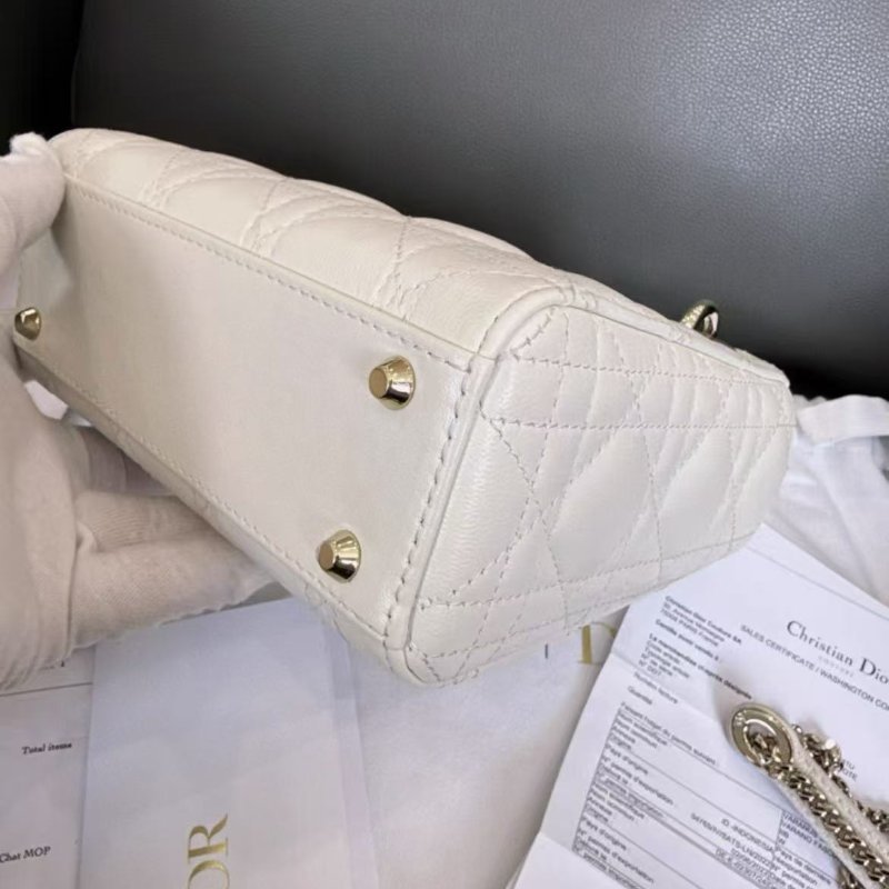 Dior黛妃 三格白色蜥蜴皮手柄logo 99新配件齊全-2