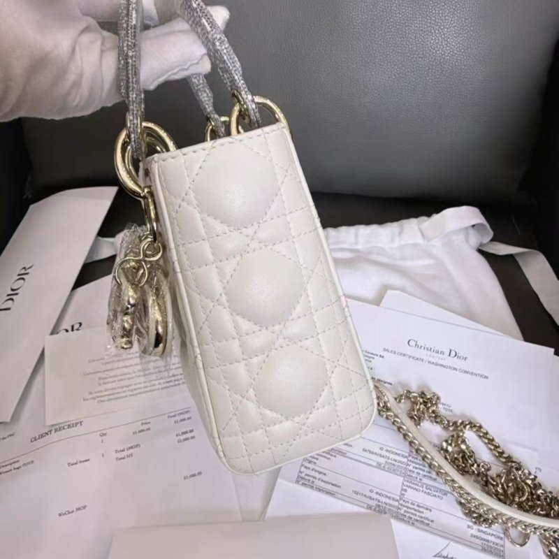 Dior黛妃 三格白色蜥蜴皮手柄logo 99新配件齊全-5