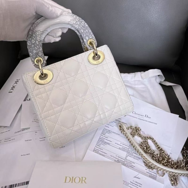 Dior黛妃 三格白色蜥蜴皮手柄logo 99新配件齊全-6