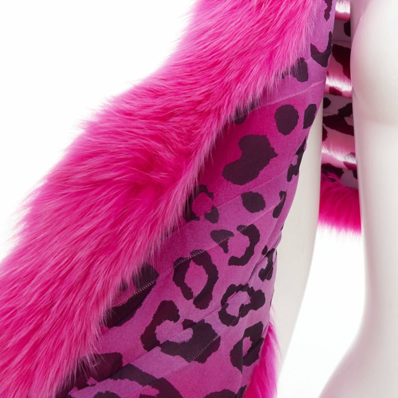 rare CHRISTIAN DIOR John Galliano 2005 Vintage pink fur leopard silk panels shawl-1
