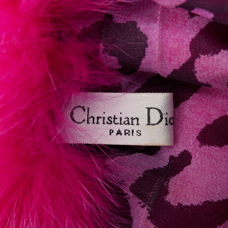 rare CHRISTIAN DIOR John Galliano 2005 Vintage pink fur leopard silk panels shawl-8