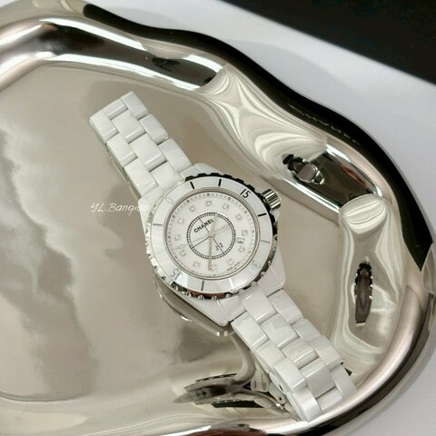 CHANEL 白陶瓷12點鑽33錶逕J12 H5703