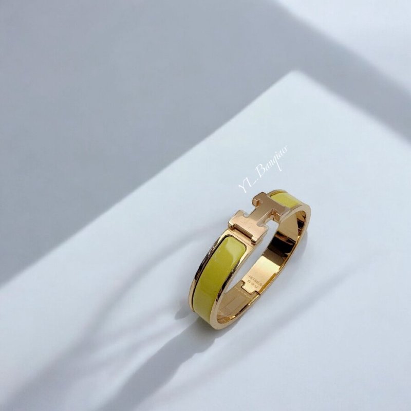 Hermes Clic黃色玫瑰金釦H手環PM-0