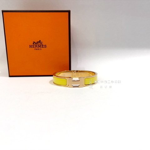 Hermes Clic黃色玫瑰金釦H手環PM-1