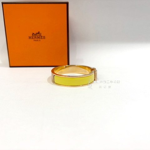 Hermes Clic黃色玫瑰金釦H手環PM-2