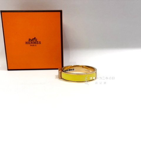 Hermes Clic黃色玫瑰金釦H手環PM-3