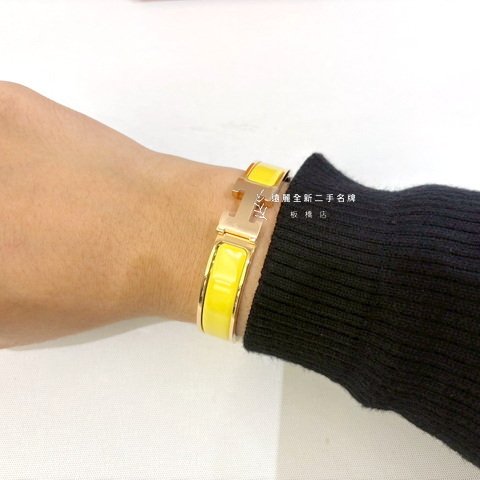 Hermes Clic黃色玫瑰金釦H手環PM-5