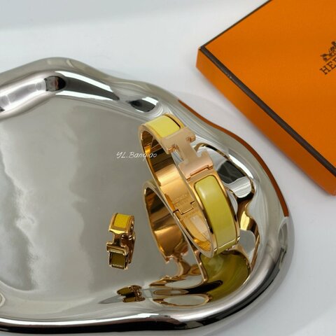 Hermes Clic黃色玫瑰金釦H手環PM