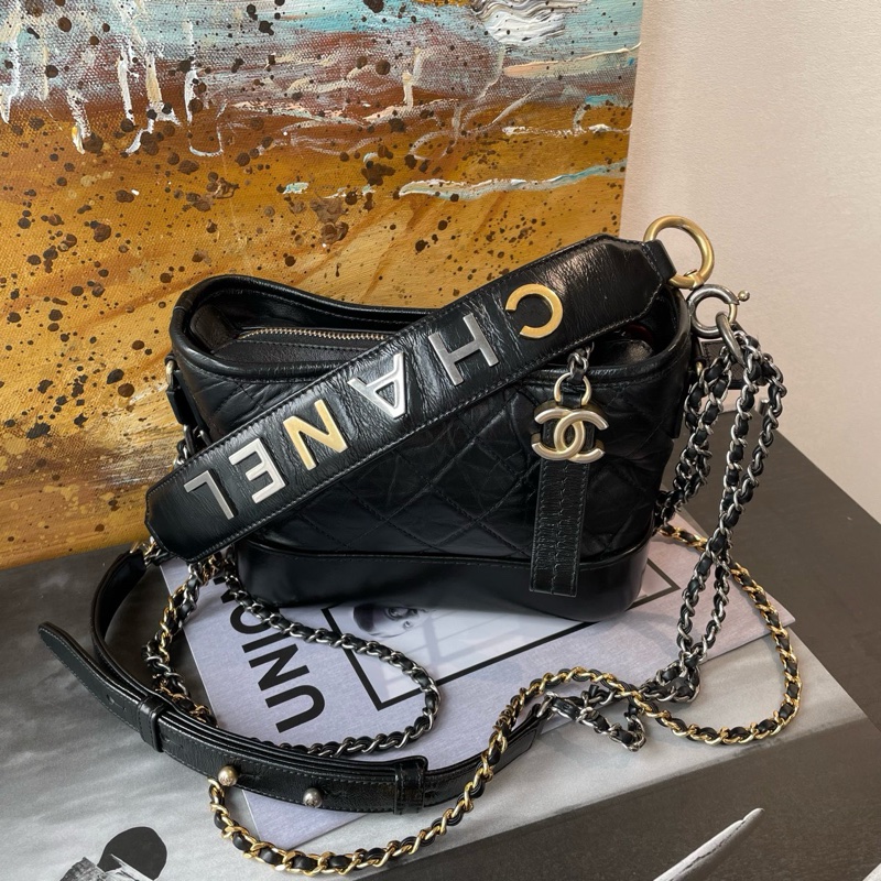 Chanel 香奈兒 流浪 小號 黑金字母 寬肩帶 手柄 重工款 尺寸 約20*15 手提單肩-0