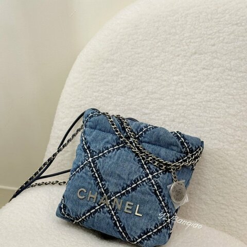 CHANEL牛仔丹寧Mini22包/AS3980