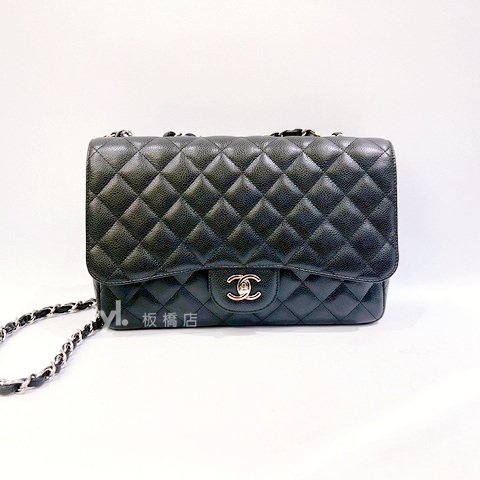 CHANEL COCO30黑荔枝銀釦大型口蓋包A58600-0