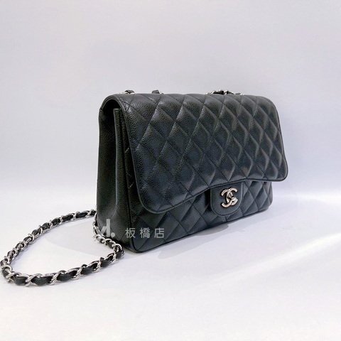 CHANEL COCO30黑荔枝銀釦大型口蓋包A58600-1