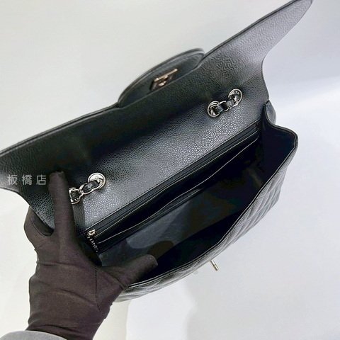 CHANEL COCO30黑荔枝銀釦大型口蓋包A58600-3