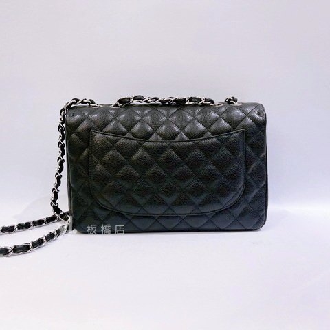 CHANEL COCO30黑荔枝銀釦大型口蓋包A58600-4
