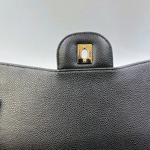 CHANEL COCO30黑荔枝銀釦大型口蓋包A58600-12