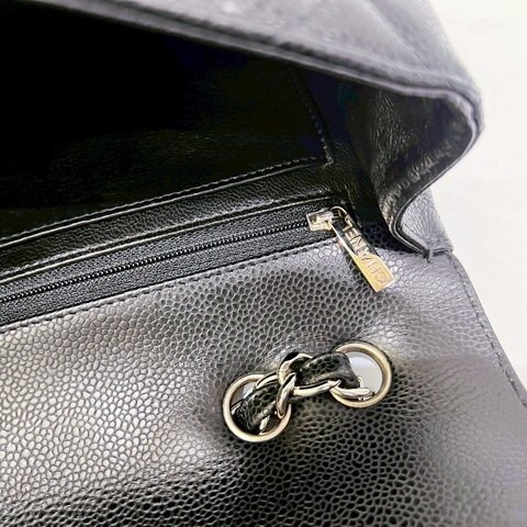 CHANEL COCO30黑荔枝銀釦大型口蓋包A58600-14