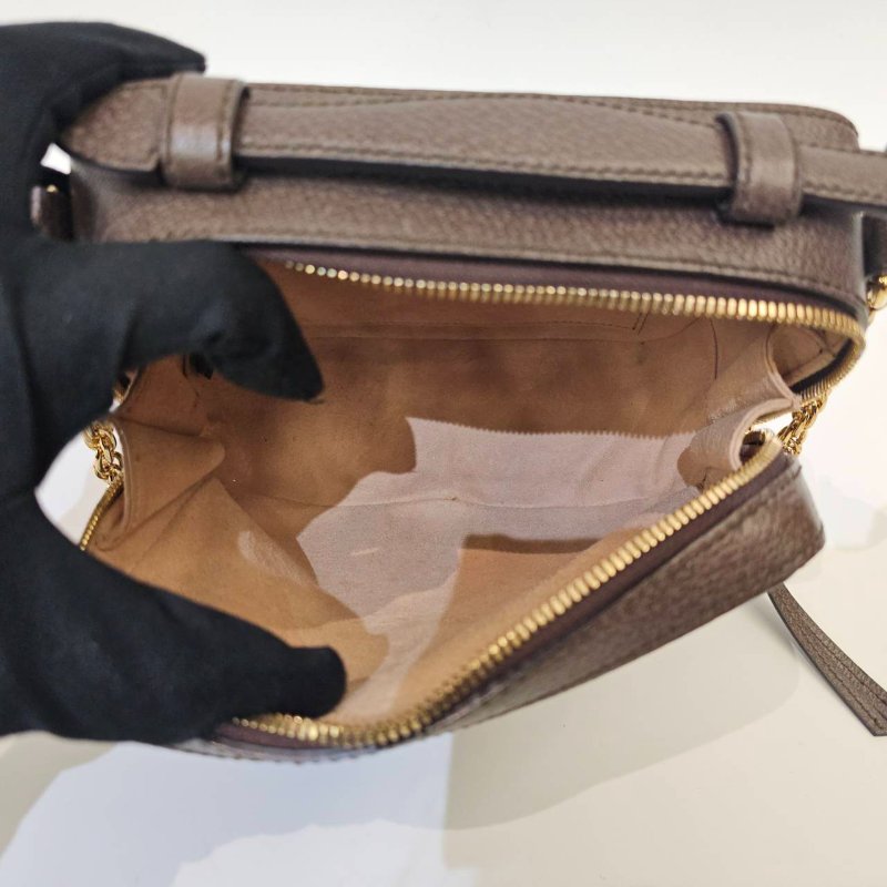 Gucci PVC咖牛皮金釦ㄇ拉Ophidia手提斜背小方包-7