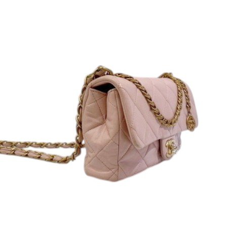 CHANEL 櫻花粉金幣鍊條口蓋肩背包AS4000-2