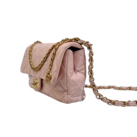 CHANEL 櫻花粉金幣鍊條口蓋肩背包AS4000-3