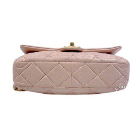CHANEL 櫻花粉金幣鍊條口蓋肩背包AS4000-4