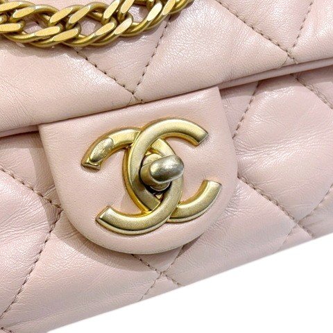CHANEL 櫻花粉金幣鍊條口蓋肩背包AS4000-10