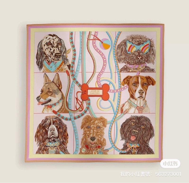 Hermes 愛馬仕 狗狗選角日 70cm 絲巾Beige Doré / Rose / Turquoise全新-4