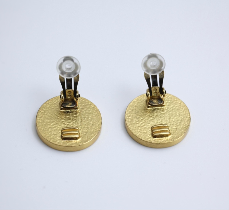 Chanel Vintage 01P金屬黑色cc夾式耳環-8