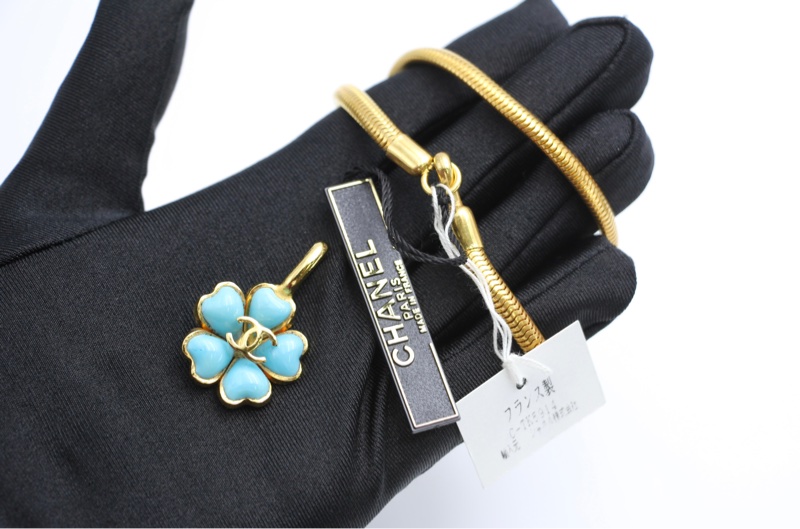 Chanel Vintage 97P琉璃藍色山茶花吊墜項鏈-7