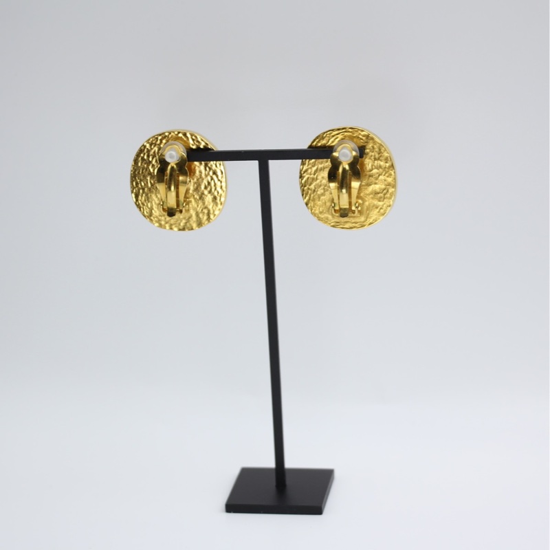 Chanel Vintage 98P仿蜜蠟焦糖色CC logo耳夾-1