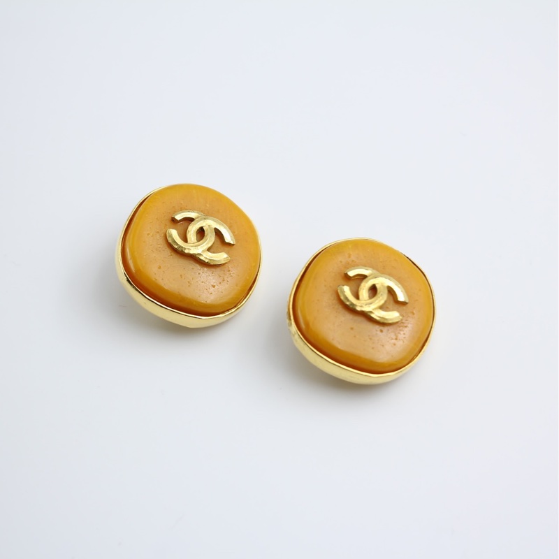 Chanel Vintage 98P仿蜜蠟焦糖色CC logo耳夾-2