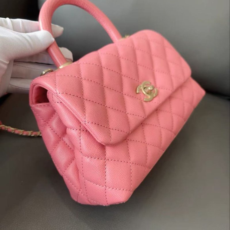 ✨Chanel Coco handle 粉色小號 24×14 荔枝紋牛皮蜥蜴皮手柄 全新閒置配件塵袋保卡-7