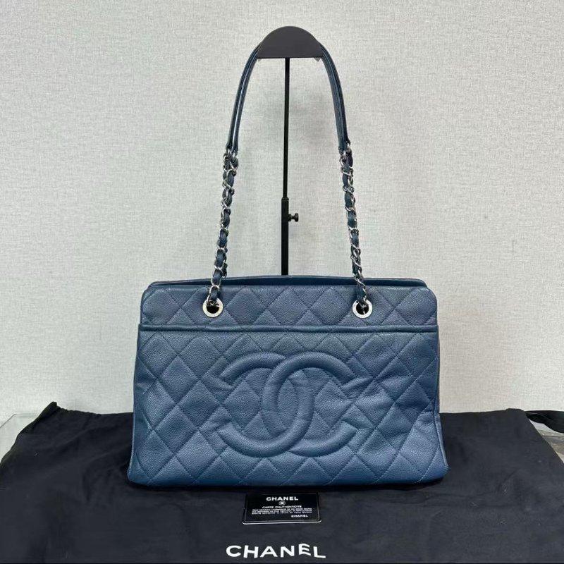 ✨CHANEL 藍銀雙C手提托特包32*24.5*12 98新 配件:塵袋保卡-0