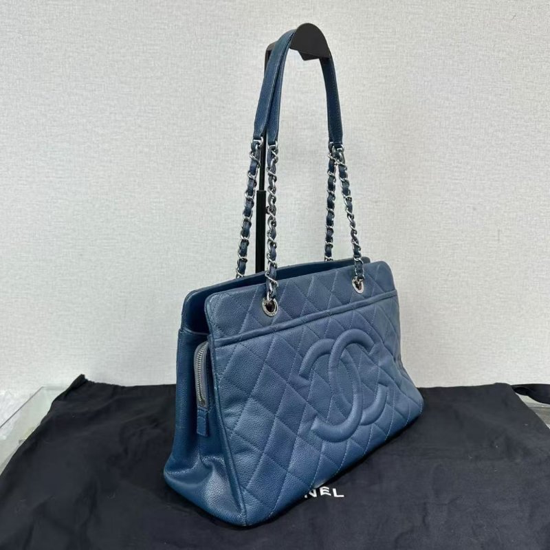 ✨CHANEL 藍銀雙C手提托特包32*24.5*12 98新 配件:塵袋保卡-5