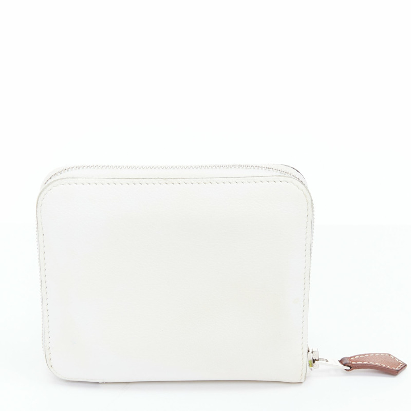 HERMES Silk'in cream leather red wild print silk lined compact wallet-0