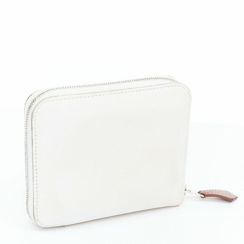 HERMES Silk'in cream leather red wild print silk lined compact wallet-1