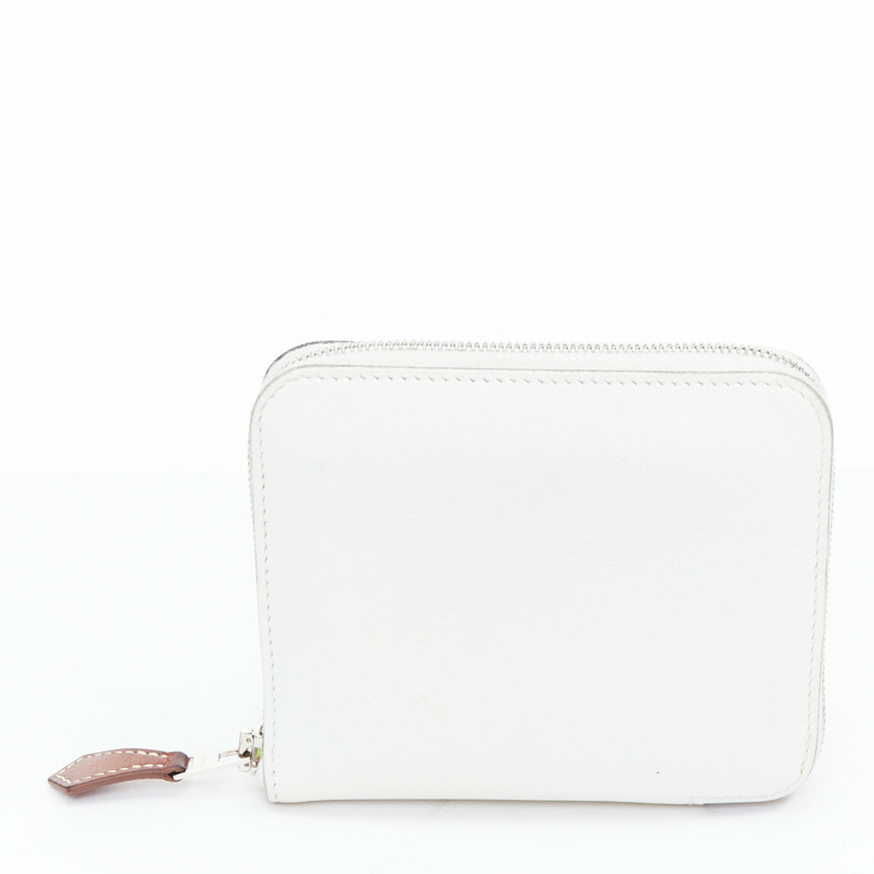 HERMES Silk'in cream leather red wild print silk lined compact wallet-2