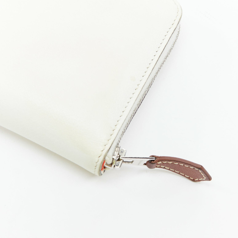 HERMES Silk'in cream leather red wild print silk lined compact wallet-4