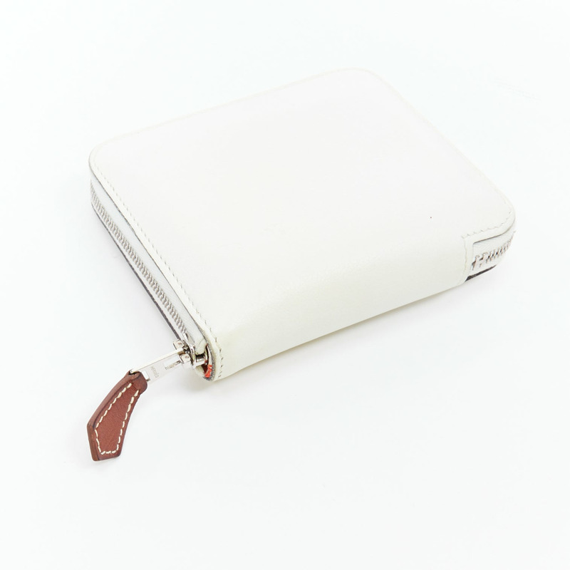HERMES Silk'in cream leather red wild print silk lined compact wallet-5