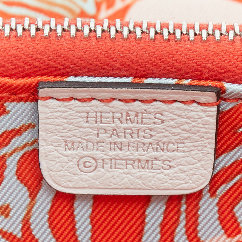 HERMES Silk'in cream leather red wild print silk lined compact wallet-7