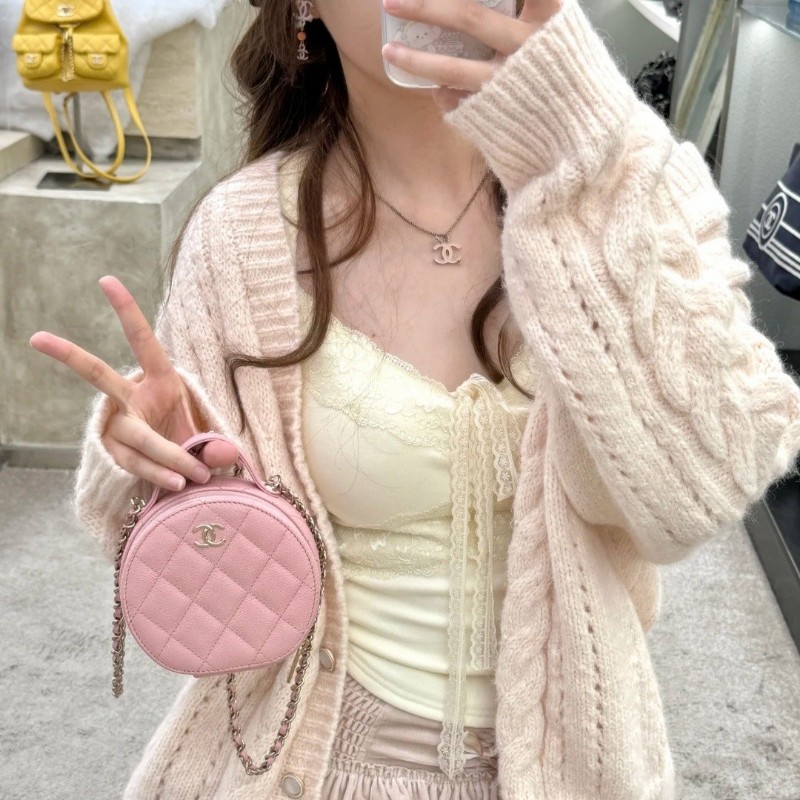 香奈兒 Chanel 櫻花粉 粉色 雙層圓餅手提包 鍊包 肩背包 斜背包~❤️-2