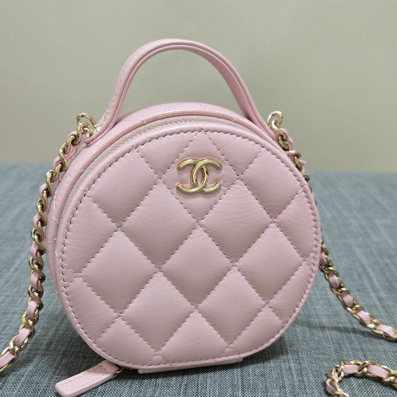 香奈兒 Chanel 櫻花粉 粉色 雙層圓餅手提包 鍊包 肩背包 斜背包~❤️-3