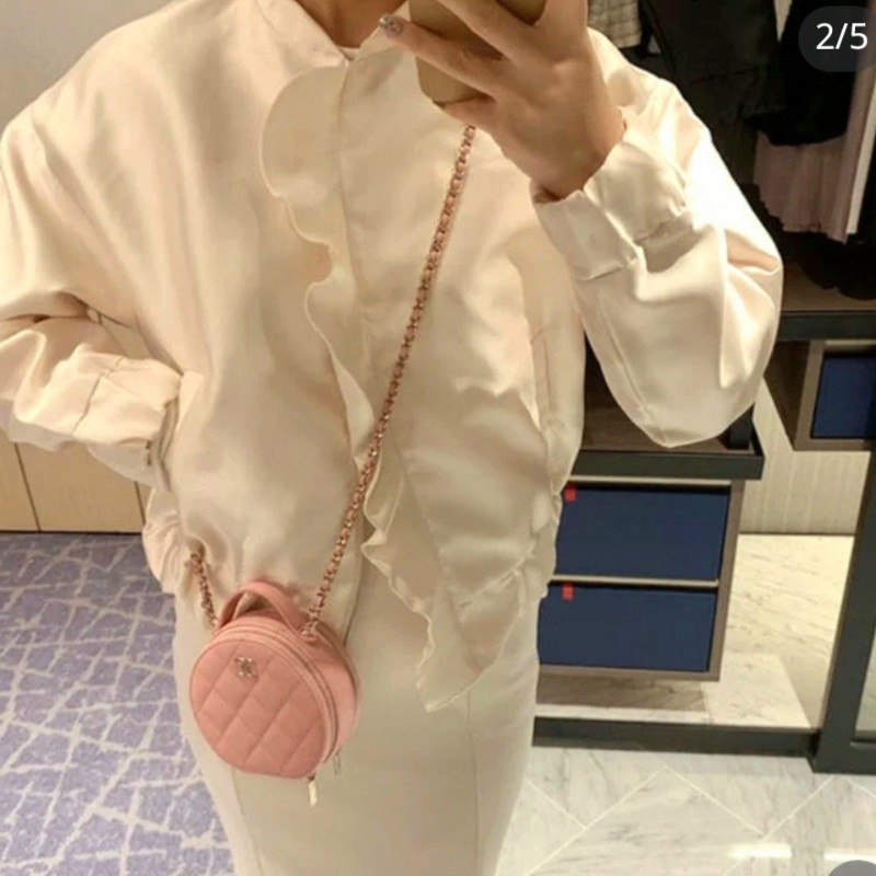 香奈兒 Chanel 櫻花粉 粉色 雙層圓餅手提包 鍊包 肩背包 斜背包~❤️-4